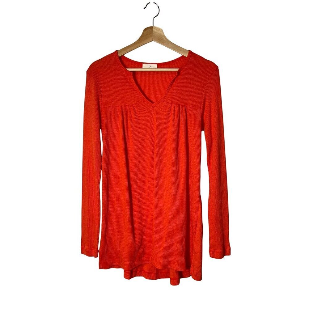 T.La Anthropologie Ribbed Tangerine V-Neck Tunic Top Size S Small Womens